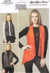 8777 Vogue Katherine Tilton Loose Unlined Draped Collar Vest Pattern lg-xxlg Uncut